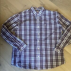 Men's Plaid Button-Down Shirt - Burgundy, Black and White